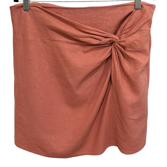 Abercrombie & Fitch Knotted Linen Coral Pink Mini Skirt Sz Large - Picture 2 of 11